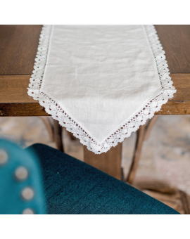 linen for kitchen and dining by Linen Duet - Linen Table Runner with White Lace