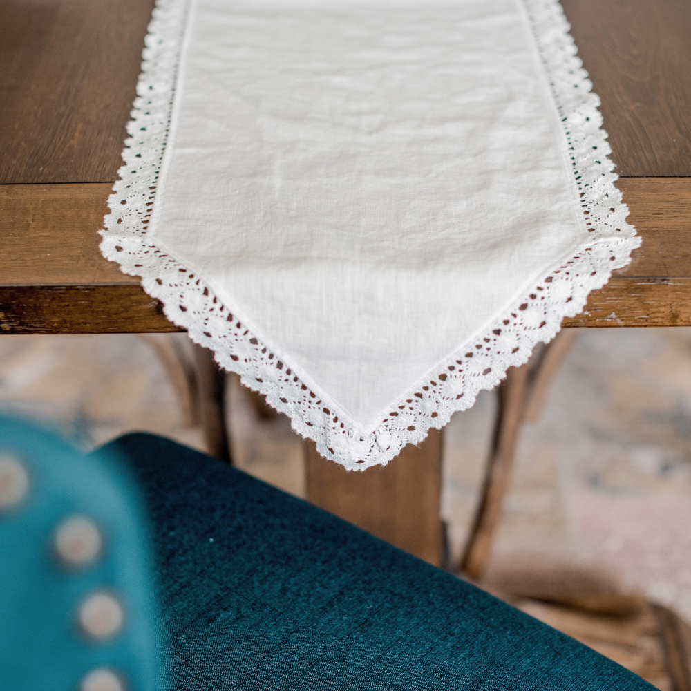 Table Linens  Linen Table Runner with White Lace