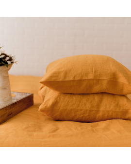 linen bedding - Set of 2 Mustard Linen Pillow Covers with Envelope Closure