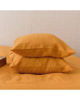 linen bedding - Set of 2 Mustard Linen Pillow Covers with Envelope Closure