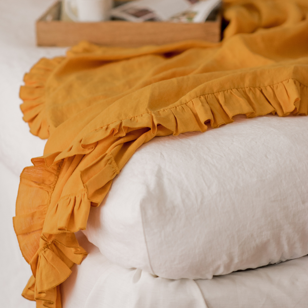 linen bedding - Ruffled Linen Flat Sheet