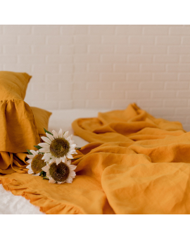 linen bedding - Ruffled Linen Flat Sheet