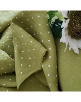 linen fabrics -  Soft Olive Green with White Dots Linen Fabric 57"