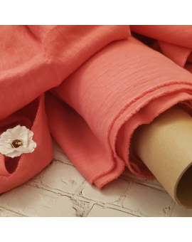 linen fabrics -  Soft Coral Pink Linen Fabric 59" Wide