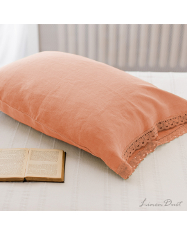 Linen pillowcases  Farmhouse Linen Pillowcase with Cotton Lace