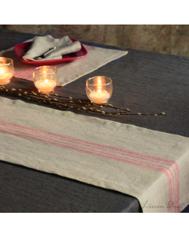 linen for kitchen and dining by Linen Duet - Table Runner with Stripes, Pure Linen Table Runner
