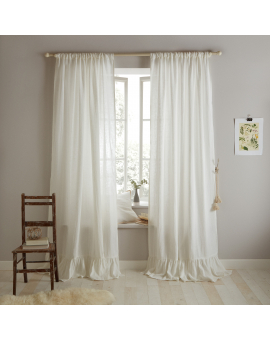 Semi-sheer linen curtains  Natural Linen Curtains with Ruffles