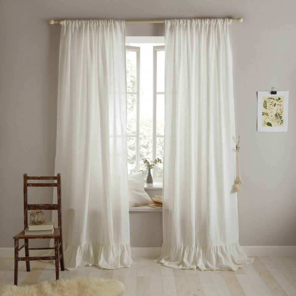 Semi-sheer linen curtains  Natural Linen Curtains with Ruffles