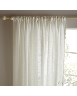 Semi-sheer linen curtains  Linen Curtains with Pom-Pom Trim