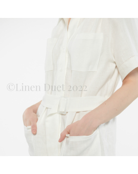 linen clothing by Linen Duet -  Embroidered Summer Linen Dress with Pockets and Belt