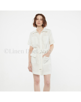 linen clothing by Linen Duet -  Embroidered Summer Linen Dress with Pockets and Belt