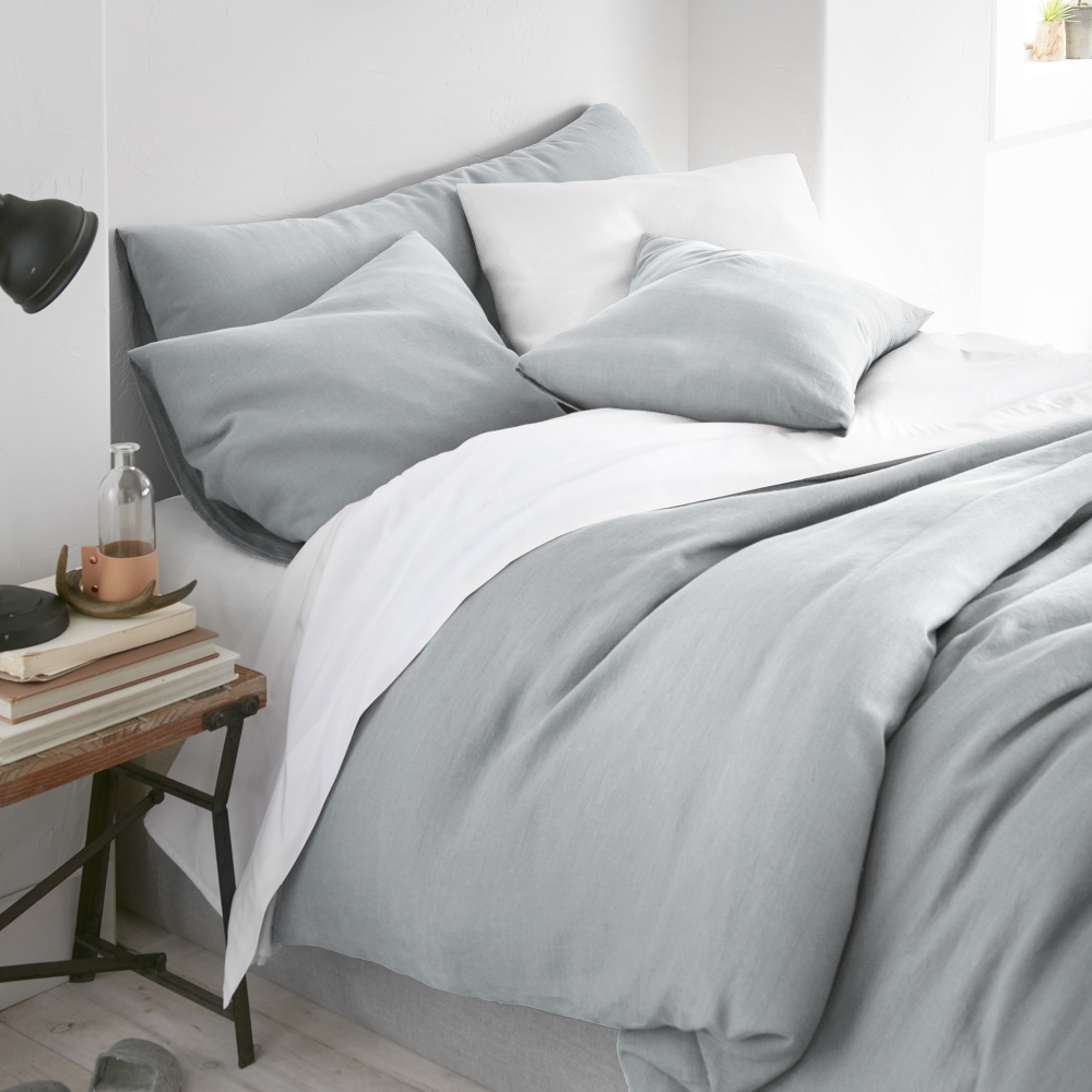 linen bedding - Linen Pillow Covers With Envelope Closure, Set of 2 Light Bluish Grey Pillow Cases