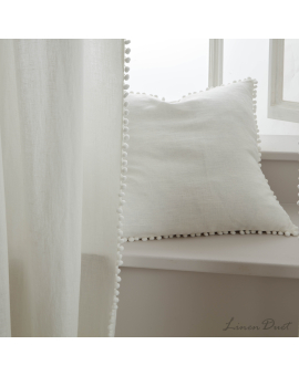 Home Decor  Linen Pillowcase with White Pom-Pom Trim
