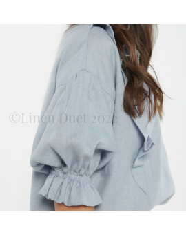 linen clothing by Linen Duet -  Linen Blouse with Puffy Sleeves, Linen Tunic with Ruffles on the Front