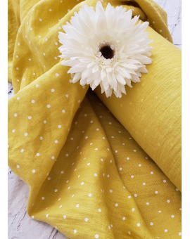 linen fabrics -  Soft Bright Yellow with White Dots Linen Fabric 57" Wide