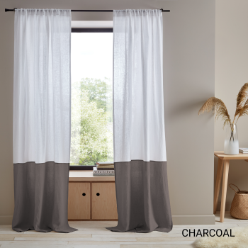 Semi-sheer linen curtains  Color Block Linen Curtains with Rod Pocket, Semi - Sheer Natural Linen Curtains