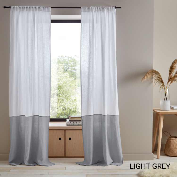 Color Block Natural Linen Curtains with Rod Pocket