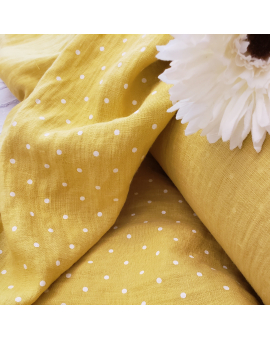 linen fabrics -  Soft Bright Yellow with White Dots Linen Fabric 57" Wide