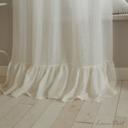 Sheer Linen Curtains  Sheer Linen Curtains with Ruffles | One Ruffled Linen Curtain Panel