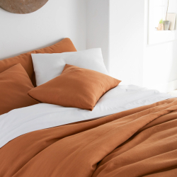 bedding sets  Cinnamon Linen Bedding Set, Linen Duvet Cover and 2 Linen Pillow Cases with Button Closure