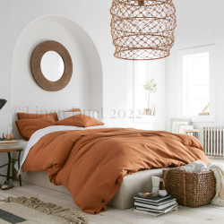bedding sets  Cinnamon Linen Bedding Set, Linen Duvet Cover and 2 Linen Pillow Cases with Button Closure