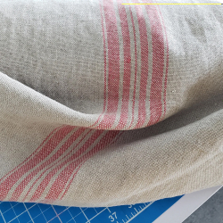Upholstery Linen Heavy Weight, Gray Linen with Red Stripes