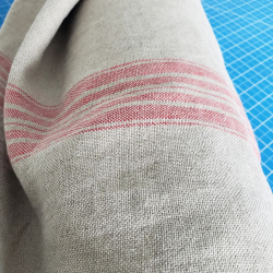 Linen fabrics  Upholstery Linen Heavy Weight, Gray Linen with Red Stripes