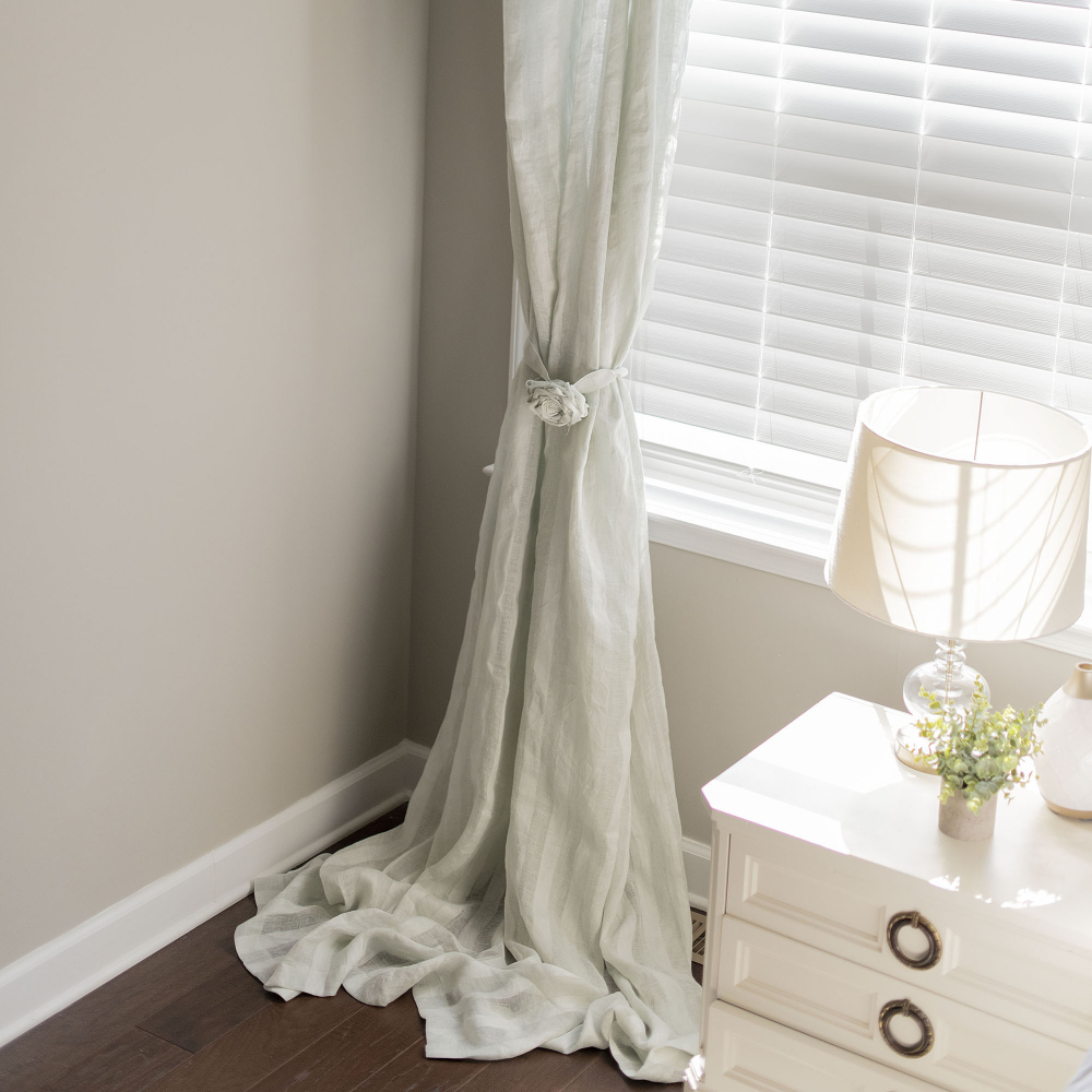 Shabby Chic Sheer Linen Curtains with Stripes 47 inch wide