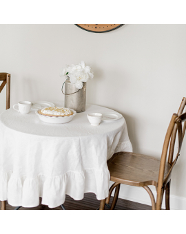 Table Linens  Round Ruffled Linen Tablecloth Off-white (Ready to Ship )