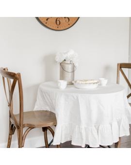 Round Ruffled Linen Tablecloth